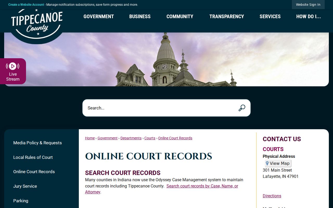 Tippecanoe County outstanding warrants online court records page