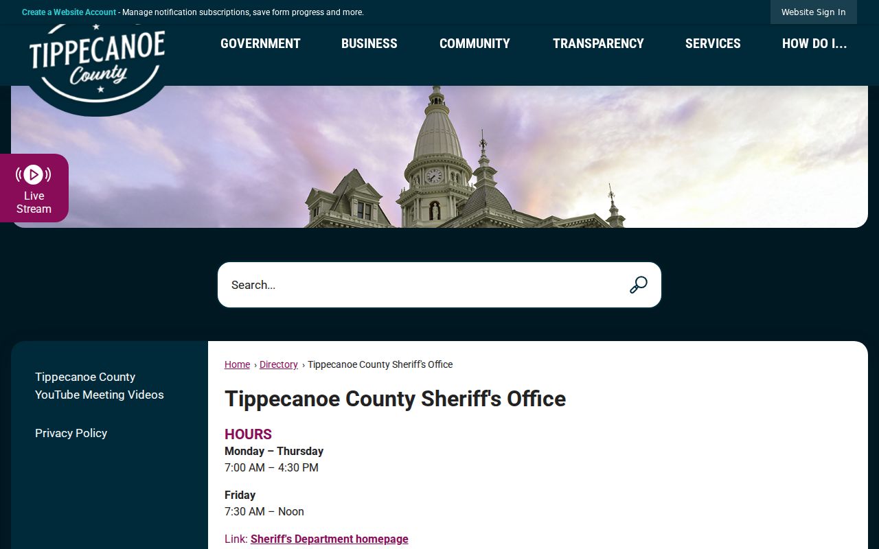 Tippecanoe County outstanding warrants sheriff contact directory